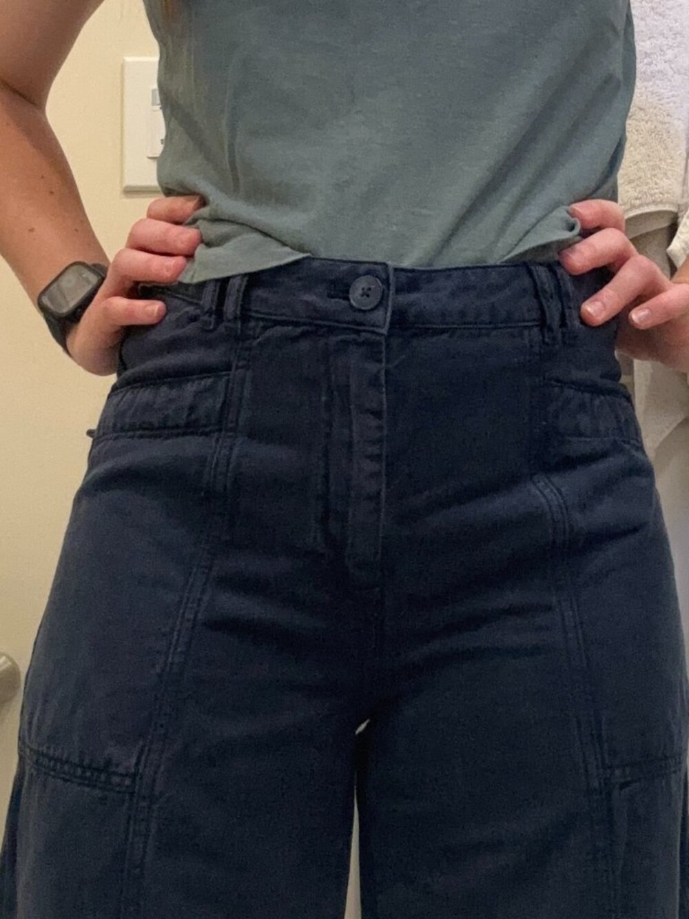 Treasure & Bond Navy Wide-Leg Utility Pants (Dark Navy)